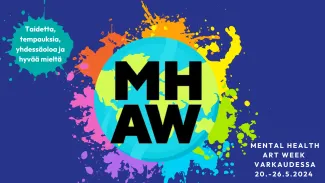 MHAW-kuvituskuva. Mustat kirjaimet MHAW, taustalla maapallo ja maaliroiskeita.