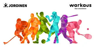 Värikäs piirroskuva eri lajien urheilijoista.